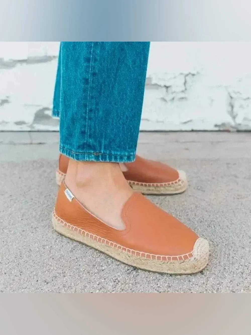 Soludos Leather Platform Smoking Slipper Espadrilles Tan Brown Size 7.5